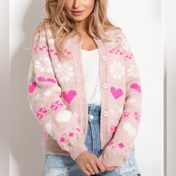 Fobya heart cardigan sweater; S/M. - Picture 1 of 14